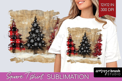 Vintage Christmas Tree Square Tshirt PNG Background Design Sublimation OrangeBrushStudio 