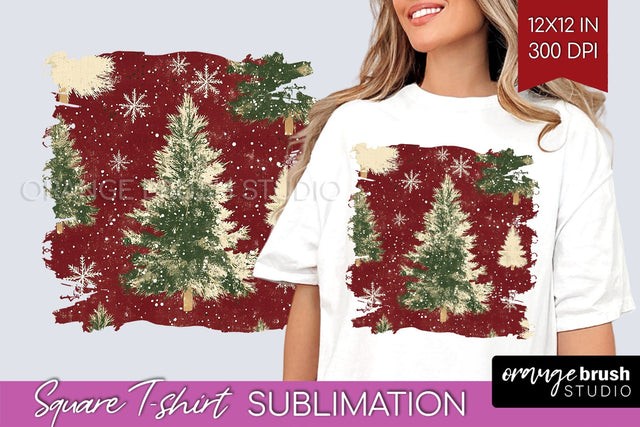 Vintage Christmas Tree Square Tshirt PNG Background Design Sublimation OrangeBrushStudio 