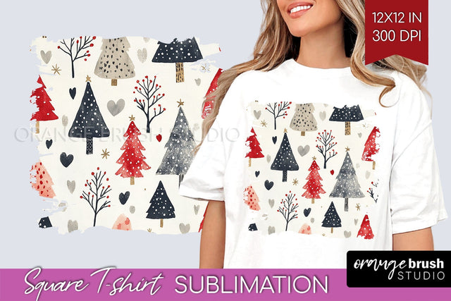 Vintage Christmas Tree Square Tshirt PNG Background Design Sublimation OrangeBrushStudio 