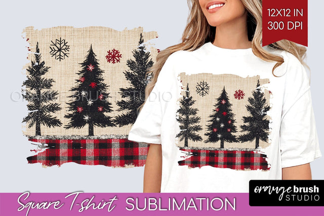 Vintage Christmas Tree Square Tshirt PNG Background Design Sublimation OrangeBrushStudio 