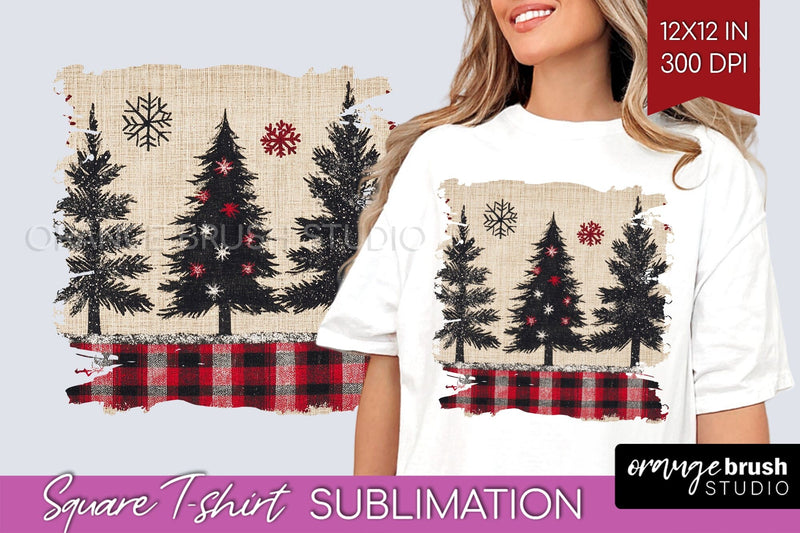 Vintage Christmas Tree Square Tshirt PNG Background Design Sublimation OrangeBrushStudio 