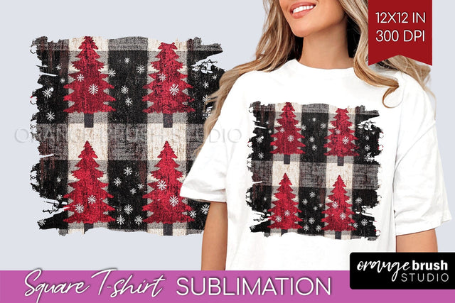 Vintage Christmas Tree Square Tshirt PNG Background Design Sublimation OrangeBrushStudio 