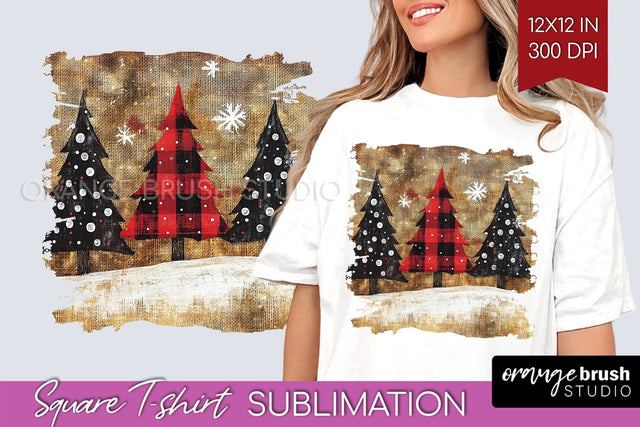 Vintage Christmas Tree Square Tshirt PNG Background Design Sublimation OrangeBrushStudio 