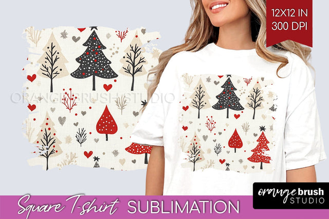 Vintage Christmas Tree Square Tshirt PNG Background Design Sublimation OrangeBrushStudio 