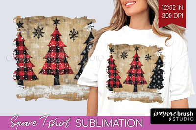 Vintage Christmas Tree Square Tshirt PNG Background Design Sublimation OrangeBrushStudio 