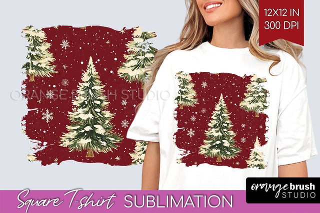 Vintage Christmas Tree Square Tshirt PNG Background Design Sublimation OrangeBrushStudio 