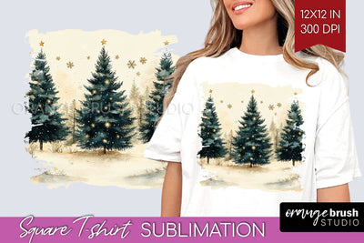 Vintage Christmas Tree Square Tshirt PNG Background Design Sublimation OrangeBrushStudio 