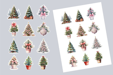 Vintage Christmas Tree Sticker Pack - Christmas Stickers PNG Sublimation OrangeBrushStudio 