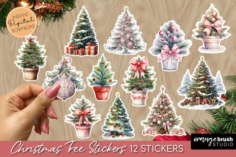 Vintage Christmas Tree Sticker Pack - Christmas Stickers PNG Sublimation OrangeBrushStudio 