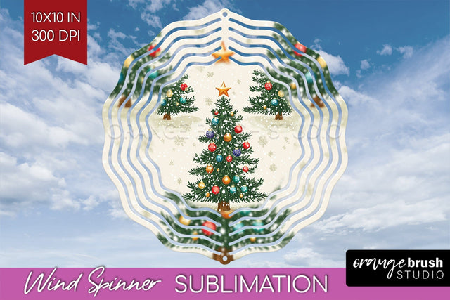 Vintage Christmas Tree Wind Spinner Sublimation PNG Sublimation OrangeBrushStudio 