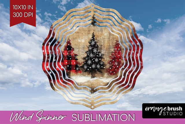 Vintage Christmas Tree Wind Spinner Sublimation PNG Sublimation OrangeBrushStudio 
