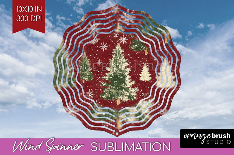 Vintage Christmas Tree Wind Spinner Sublimation PNG Sublimation OrangeBrushStudio 