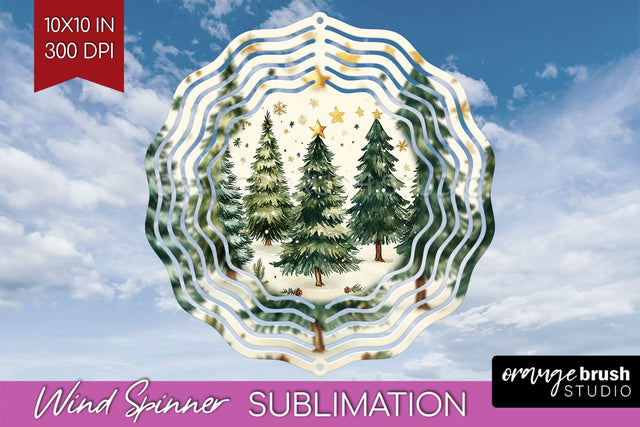 Vintage Christmas Tree Wind Spinner Sublimation PNG Sublimation OrangeBrushStudio 