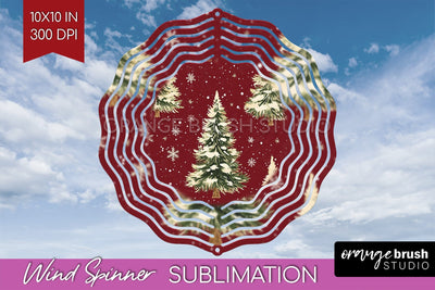 Vintage Christmas Tree Wind Spinner Sublimation PNG Sublimation OrangeBrushStudio 