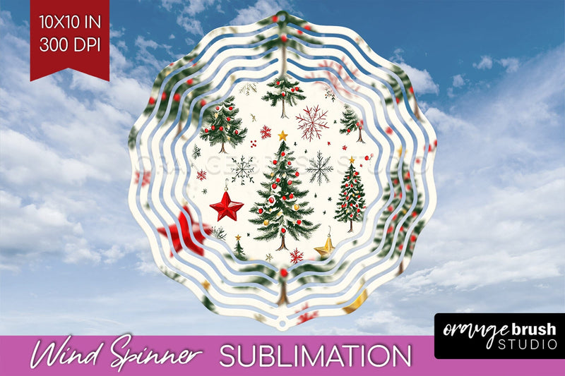 Vintage Christmas Tree Wind Spinner Sublimation PNG Sublimation OrangeBrushStudio 