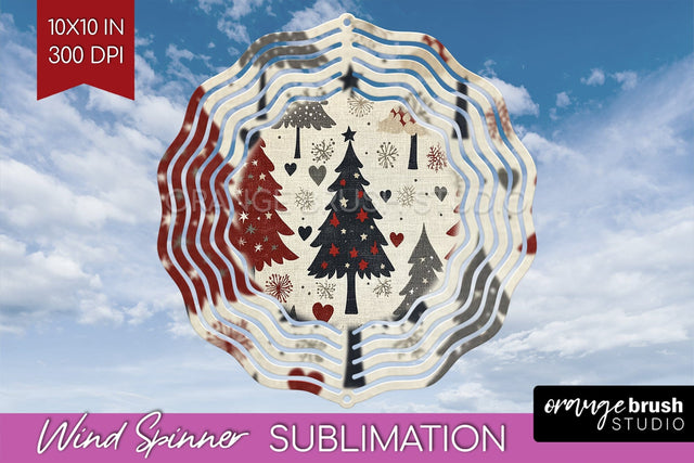 Vintage Christmas Tree Wind Spinner Sublimation PNG Sublimation OrangeBrushStudio 
