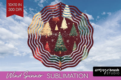 Vintage Christmas Tree Wind Spinner Sublimation PNG Sublimation OrangeBrushStudio 