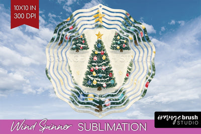 Vintage Christmas Tree Wind Spinner Sublimation PNG Sublimation OrangeBrushStudio 
