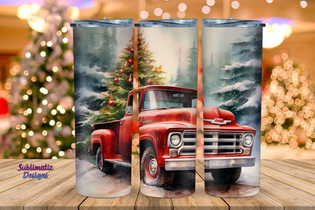 Vintage Christmas Truck Tumbler Wrap | 20 oz Skinny Tumbler Wrap Sublimation Christmas Design Sublimation Sublimatiz Designs 