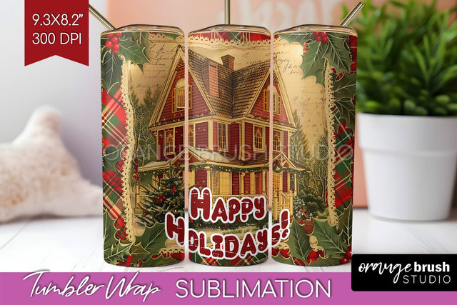 Vintage Christmas Tumbler Wrap - Xmas Tumbler Sublimation Sublimation OrangeBrushStudio 