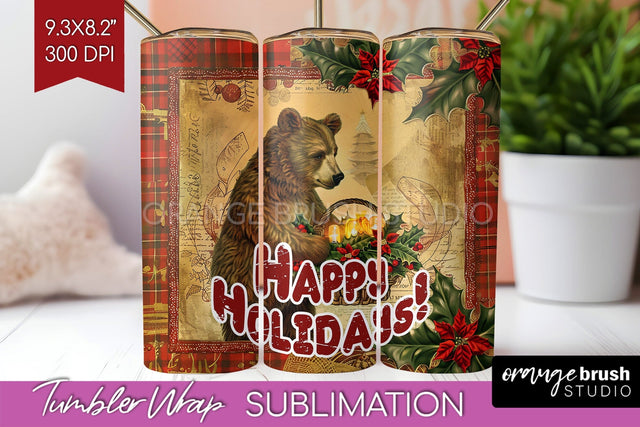 Vintage Christmas Tumbler Wrap - Xmas Tumbler Sublimation Sublimation OrangeBrushStudio 