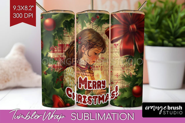 Vintage Christmas Tumbler Wrap - Xmas Tumbler Sublimation Sublimation OrangeBrushStudio 