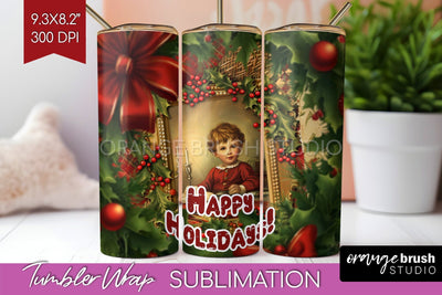 Vintage Christmas Tumbler Wrap - Xmas Tumbler Sublimation Sublimation OrangeBrushStudio 