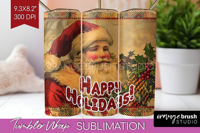 Vintage Christmas Tumbler Wrap - Xmas Tumbler Sublimation Sublimation OrangeBrushStudio 