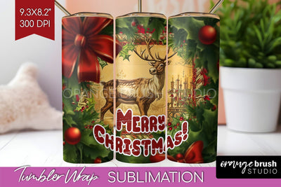 Vintage Christmas Tumbler Wrap - Xmas Tumbler Sublimation Sublimation OrangeBrushStudio 