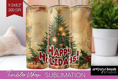 Vintage Christmas Tumbler Wrap - Xmas Tumbler Sublimation Sublimation OrangeBrushStudio 