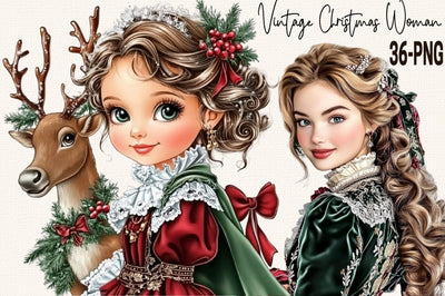 Vintage Christmas Woman PNG Clipart Sublimation SVGArt 