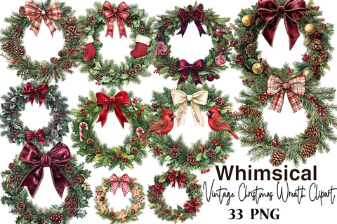 Vintage Christmas Wreath Clipart Bundle Sublimation SVGArt 