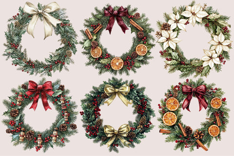 Vintage Christmas Wreath Clipart Bundle Sublimation SVGArt 