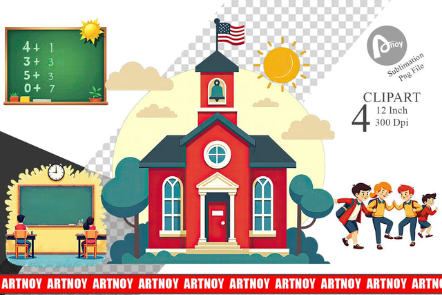 Vintage Classroom Clipart Sublimation artnoy 