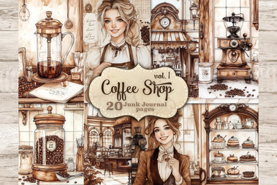 Vintage Coffee Shop Junk Journal Pages SVG GlamArtZhanna 