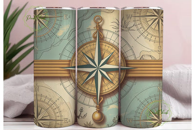 Vintage Compass Map 20oz Tumbler Wrap Sublimation PixelChick 