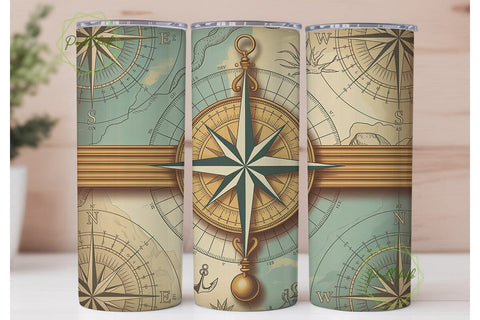 Vintage Compass Map 20oz Tumbler Wrap Sublimation PixelChick 