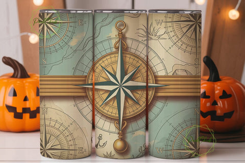 Vintage Compass Map 20oz Tumbler Wrap Sublimation PixelChick 