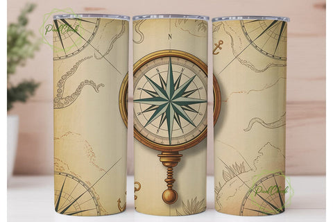 Vintage Compass Map 20oz Tumbler Wrap Sublimation PixelChick 