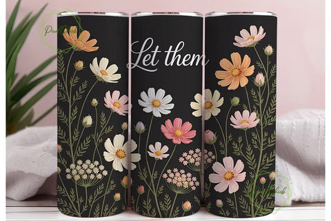 Vintage Cosmos Floral 20oz Tumbler Wrap Sublimation PixelChick 