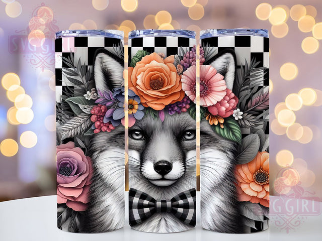 Vintage Cottagecore Fox Checkered Tumbler, Checkered Tumbler Design, Floral Woodland Tumbler, 20oz Fox Sublimation Wrap, Cottagecore Animal Tumbler, Retro Checkered Tumbler Sublimation SvggirlplusArt 
