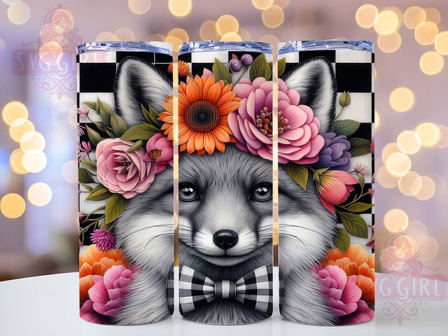 Vintage Cottagecore Fox Checkered Tumbler, Checkered Tumbler Design, Floral Woodland Tumbler, 20oz Fox Sublimation Wrap, Cottagecore Animal Tumbler, Retro Checkered Tumbler Sublimation SvggirlplusArt 