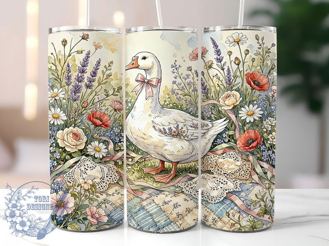 Vintage Cottagecore Goose 20oz Tumbler, Cottagecore Goose Motif, Vintage Art Design, Farmhouse Theme, Rustic Accent, Whimsical Charm, Sublimation Wrap, 20oz Tumbler Sublimation ToriDesigns 