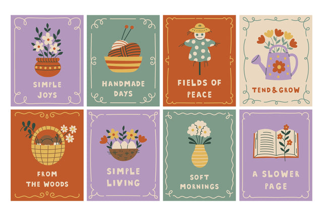 Vintage Cottagecore Quote Posters Digital Pattern Rin Green 