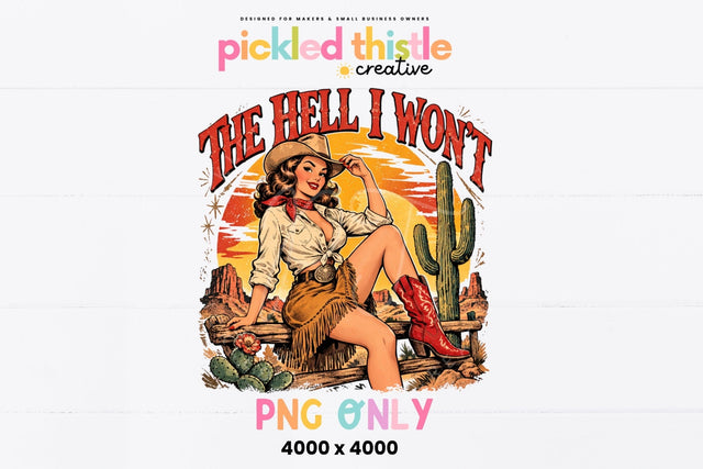 Vintage Cowgirl PNG Western Shirt Design Sublimation Pickled Thistle Creative 