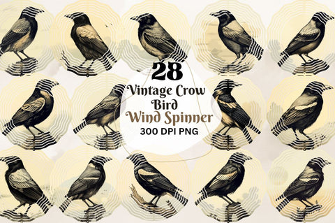 Vintage Crow Bird Wind Spinner Bundle Sublimation Regulrcrative 