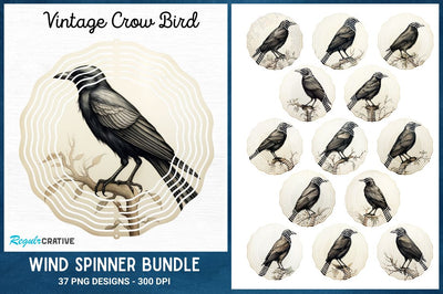 Vintage Crow Bird Wind Spinner Sublimation Designs Bundle Sublimation Regulrcrative 
