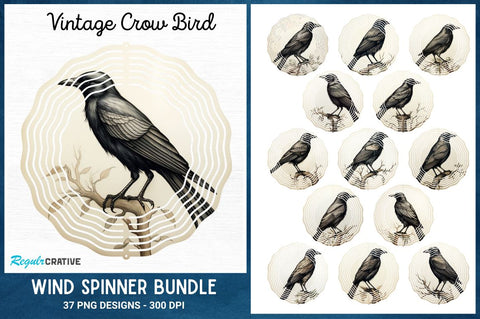 Vintage Crow Bird Wind Spinner Sublimation Designs Bundle Sublimation Regulrcrative 