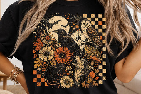 Vintage Crow Wolf Halloween PNG SVG DesignDestine 