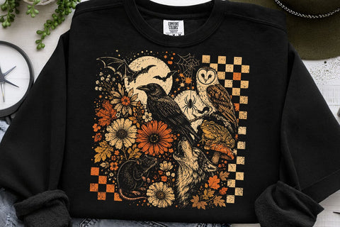 Vintage Crow Wolf Halloween PNG SVG DesignDestine 